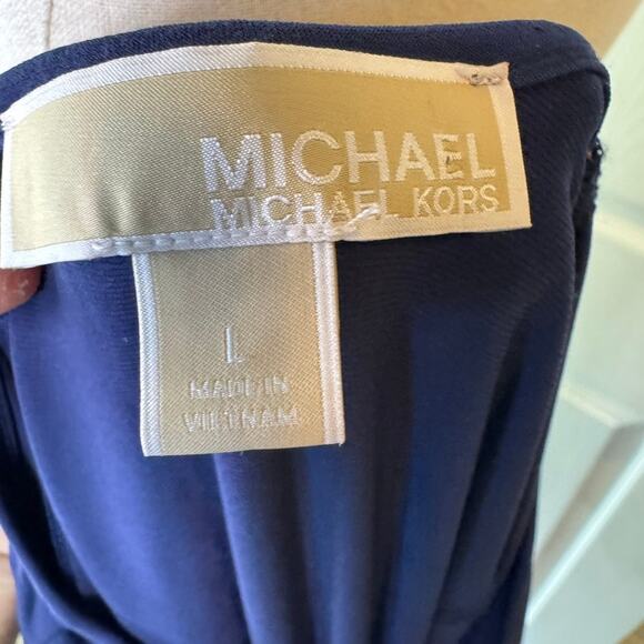 Michael Kors Navy Long Sleeve Shift Dress Gold Zip Back Size L - Picture 4 of 8